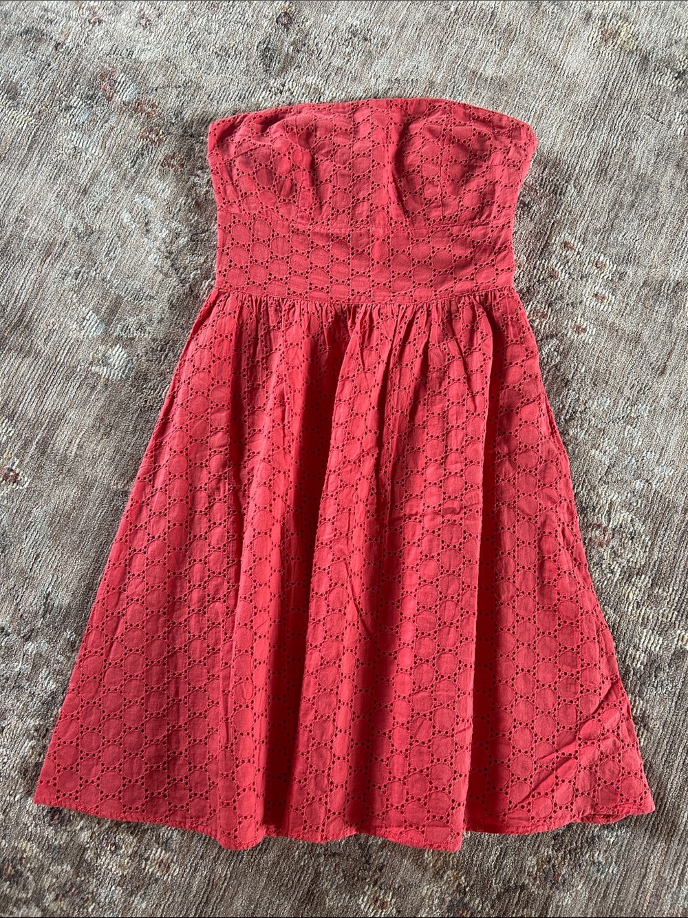 NWT Francesca's Collections Cotton Coral Red Eyelet Circle Strapless Sun Dress M